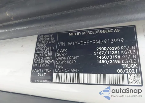 2021 Mercedes-Benz Metris z USA, uszkodzony, nr VIN W1YV0BEY9M3913999